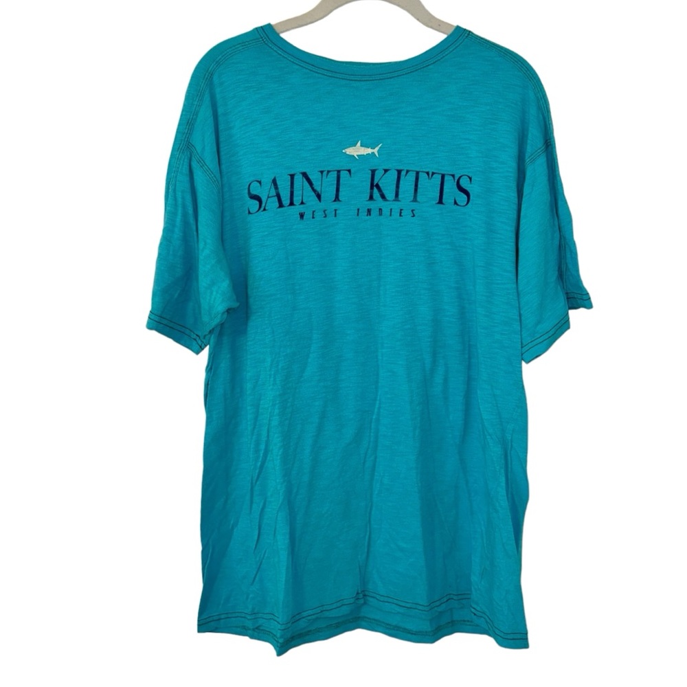 Aqua Blue West Indes Saint Kitts Tuna Design Fishing Shirt Men’s Size XL Top Fit